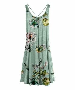 Lily | Mint & Green Floral Crisscross-Back Sleeveless Dress - Plus