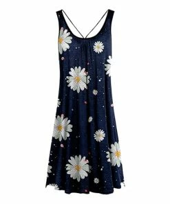Lily | Navy & White Floral Crisscross-Back Sleeveless Dress - Women