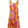 Lily | Pink & Orange Floral Crisscross-Back Sleeveless Dress - Plus