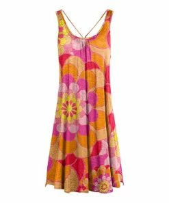 Lily | Pink & Orange Floral Crisscross-Back Sleeveless Dress - Plus
