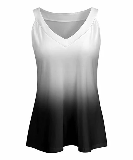 Lily | Black & White Ombré V-Neck Yoke Tank - Women 1 Lily | Black & White Ombré V-Neck Yoke Tank - Women