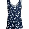 Lily | Navy & White Floral Scoop Neck Tank - Plus