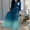 Lily | Navy & Aqua Ombré Tie-Waist Maxi Shirt Dress - Women
