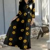 Lily | Black & Gold Sunflower Tie-Waist Maxi Shirt Dress - Women