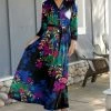 Lily | Black & Blue Tie-Waist Maxi Shirt Dress - Women