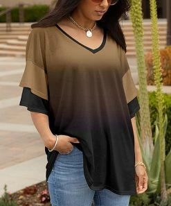 Lily | Black & Brown Ombré Layered Bell Sleeve V-Neck Top - Women