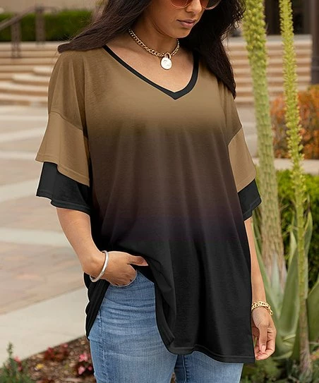 Lily | Black & Brown Ombré Layered Bell Sleeve V-Neck Top - Women 1 Lily | Black & Brown Ombré Layered Bell Sleeve V-Neck Top - Women