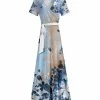 Lily | Blue & Brown Floral Wrap Maxi Dress - Plus