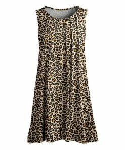 Lily | Beige Leopard Pleated Sleeveless Tunic - Women