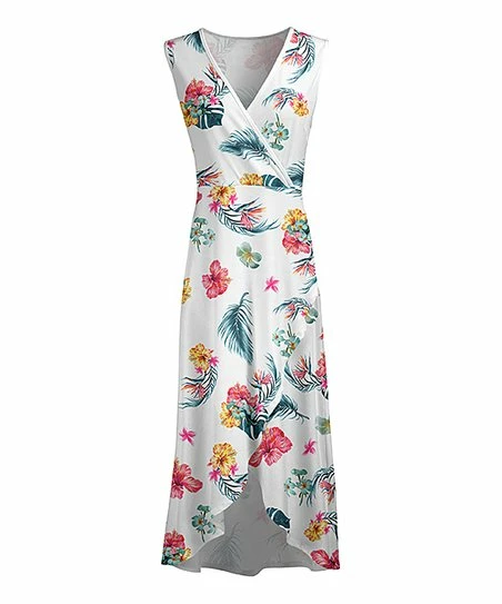 Lily | White & Pink Floral Sleeveless Surplice Maxi Dress - Plus 1 Lily | White & Pink Floral Sleeveless Surplice Maxi Dress - Plus