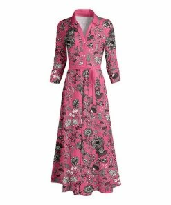 Lily | Pink & Gray Floral Button-Front Collared Maxi Dress - Plus