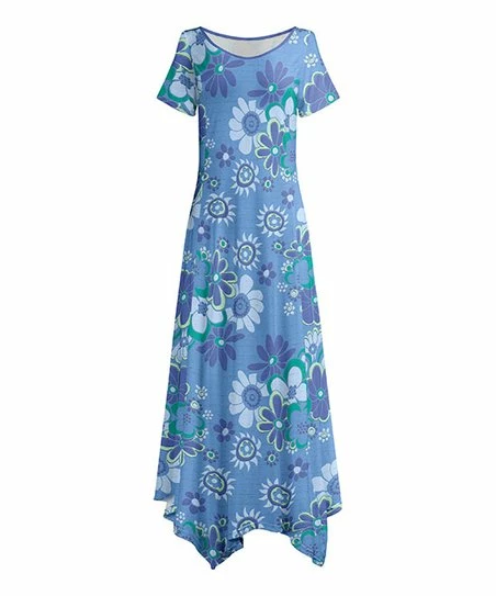 Lily | Blue & Purple Floral Short-Sleeve Maxi Dress - Women 1 Lily | Blue & Purple Floral Short-Sleeve Maxi Dress - Women