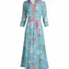 Lily | Aqua & Pink Floral Button-Front Collared Maxi Dress - Women