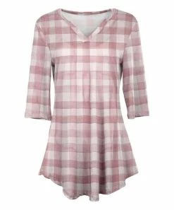 Lily | Rose & White Checkerboard Three-Quarter Sleeve Tunic - Women