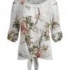 Lily | White & Pink Floral Tie-Hem Boatneck Top - Women