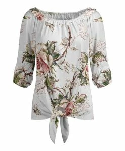 Lily | White & Pink Floral Tie-Hem Boatneck Top - Women