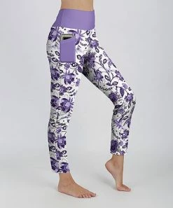 Lily | White & Lavender Floral Pocket Leggings - Women