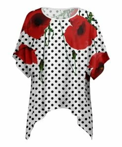 Lily | White & Black Polka Dot Floral Sidetail Top - Women