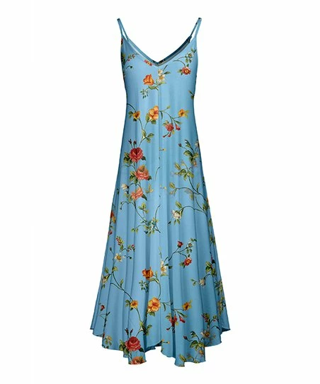 Lily | Blue & Green Floral V-Neck Sleeveless Maxi Dress - Plus 1 Lily | Blue & Green Floral V-Neck Sleeveless Maxi Dress - Plus