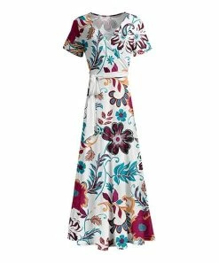 Lily | Mauve & Blue Floral Belted Surplice Maxi Dress - Women