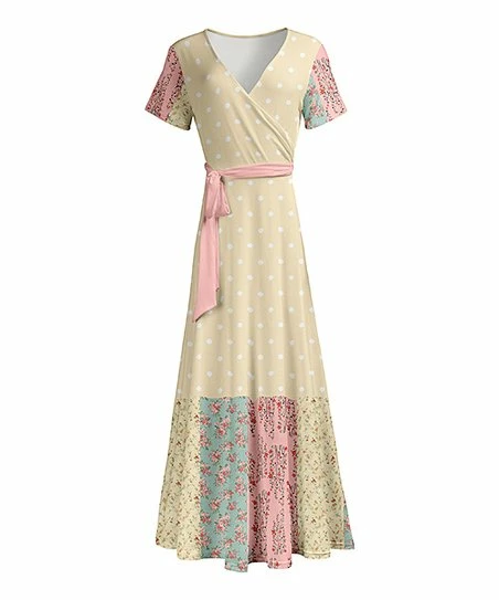 Lily | Beige & Rose Tie-Waist Maxi Dress - Plus 1 Lily | Beige & Rose Tie-Waist Maxi Dress - Plus