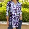 Lily | Purple & White Half-Sleeve Notch Neck Tunic - Plus