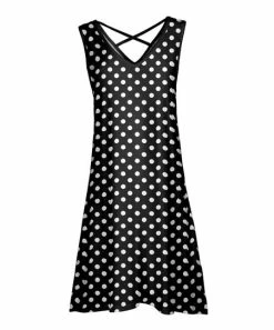 Lily | Black & White Polka Dot Crisscross V-Neck Sleeveless A-Line Dress - Plus