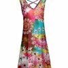 Lily | Pink Daisy Crisscross V-Neck Sleeveless A-Line Dress - Plus