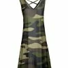 Lily | Green Camo Crisscross V-Neck Sleeveless A-Line Dress - Plus