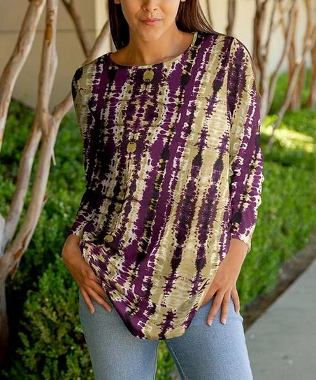 Lily | Purple & Beige Tie-Dye Long-Sleeve Tunic - Plus 1 Lily | Purple & Beige Tie-Dye Long-Sleeve Tunic - Plus