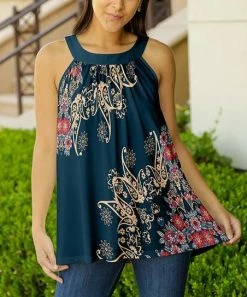 Lily | Teal & Beige Paisley Sleeveless Yoke Tunic - Women