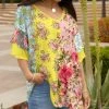 Lily | Yellow & Pink Floral Color Block Tiered-Sleeve V-Neck Tunic - Women & Plus