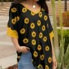 Lily | Black & Gold Floral Tiered-Sleeve V-Neck Tunic - Plus