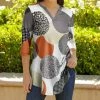 Lily | White & Rust Abstract Half-Sleeve Notch Neck Tunic - Women