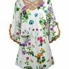Lily | White & Green Floral Cross-Strap Neck Ruffle-Sleeve Tunic - Women