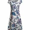 Lily | Blue & White Floral Cap-Sleeve A-Line Dress - Women