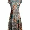 Lily | Orange & Turquoise Floral Cap-Sleeve A-Line Dress - Plus