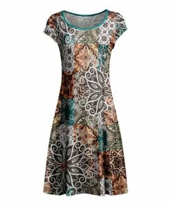 Lily | Orange & Turquoise Floral Cap-Sleeve A-Line Dress - Plus