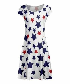 Lily | White & Navy Stars Cap-Sleeve A-Line Dress - Women