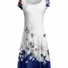 Lily | White & Blue Butterfly Cap-Sleeve A-Line Dress - Women