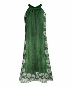 Lily | Green & White Floral Sleeveless Yoke Dress - Women