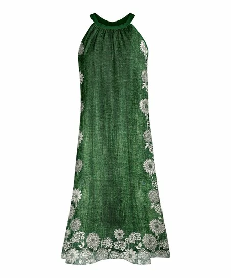 Lily | Green & White Floral Sleeveless Yoke Dress - Women 1 Lily | Green & White Floral Sleeveless Yoke Dress - Women