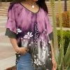 Lily | Purple & Gray Floral Half-Sleeve V-Neck Tunic - Plus