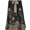 Lily | Black & Beige Floral Tie-Waist Midi Skirt - Women