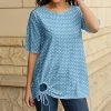 Lily | Blue & White Geometric Cutout-Accent Half-Sleeve Tunic - Plus