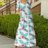 Lily | White & Aqua Floral Pocket Tie-Waist V-Neck Maxi Dress - Women