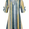 Lily | Navy & Yellow Stripe Crisscross V-Neck Bow-Accent Tunic - Plus