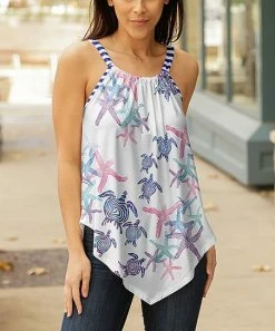 Lily | White & Purple Sea Turtle & Starfish Sleeveless Tunic - Plus