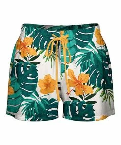 Lily | Green & Orange Tropical Leaf Drawstring Shorts - Women