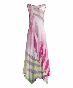 Lily | Pink & Olive Leaf Sleeveless Maxi Dress - Plus